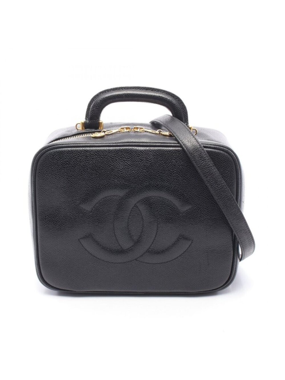Chanel Handbag CC Logo 2-Way Black Calf CC Vanity